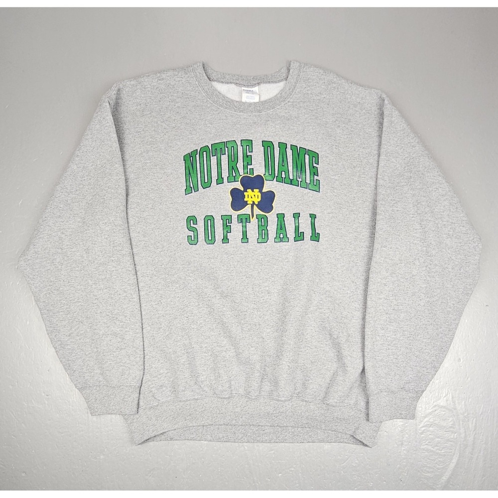 Vintage Notre Dame Fighting Irish Softball Sweatshirt Mens XL Gray‎ Crewneck